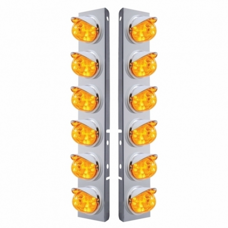 UP-37390 SS Front Air Cleaner Bracket W/12X 17 LED Watermelon Lights & Visors For Peterbilt-Amber LED & Lens