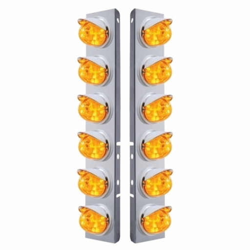 UP-37390 SS Front Air Cleaner Bracket W/12X 17 LED Watermelon Lights & Visors For Peterbilt-Amber LED & Lens