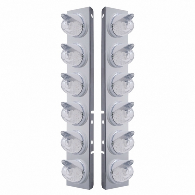 UP-37391 SS Front Air Cleaner Bracket W/12X 17 LED Watermelon Lights & Visors For Peterbilt -Amber LED/Clear Lens