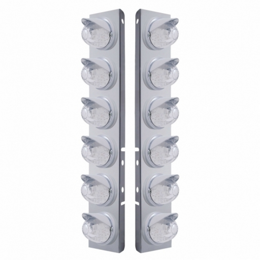 UP-37391 SS Front Air Cleaner Bracket W/12X 17 LED Watermelon Lights & Visors For Peterbilt -Amber LED/Clear Lens