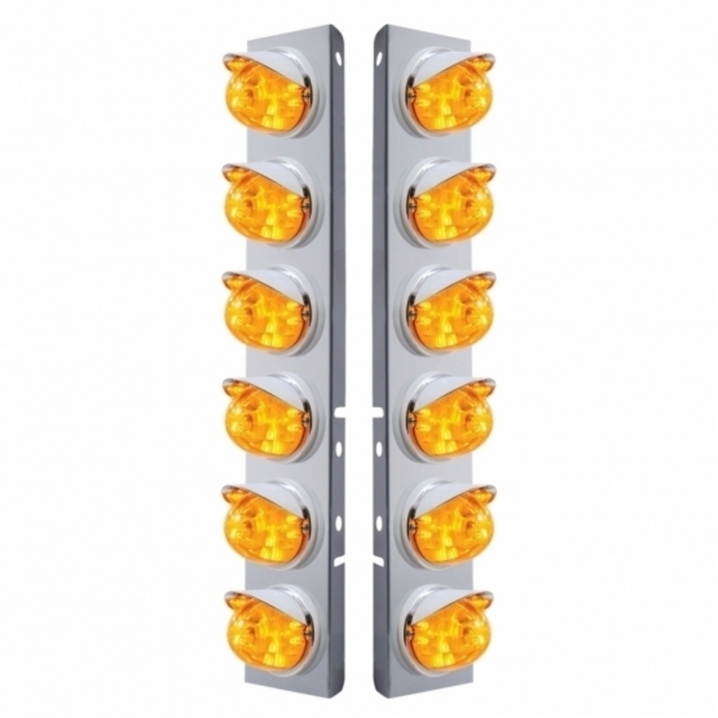 UP-37392 SS Front Air Cleaner Brkt With 12X 17 Amber LED Dual Function Watermelon Lights & Visors For Peterbilt-Amber Lens