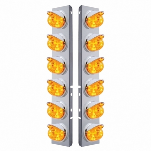 UP-37392 SS Front Air Cleaner Brkt With 12X 17 Amber LED Dual Function Watermelon Lights & Visors For Peterbilt-Amber Lens