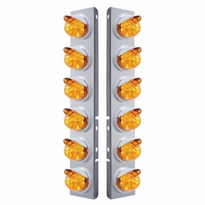 UP-37394 SS Front Air Cleaner Bracket With 12X 17 LED Reflector Watermelon Lights & Visors For Peterbilt-Amber LED & Lens