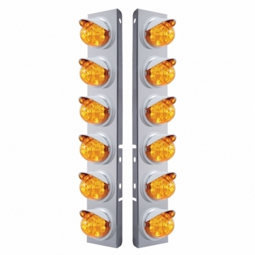 UP-37394 SS Front Air Cleaner Bracket With 12X 17 LED Reflector Watermelon Lights & Visors For Peterbilt-Amber LED & Lens