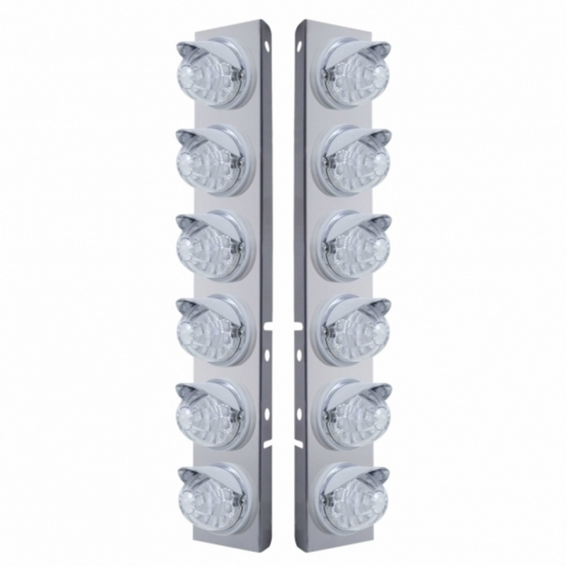 UP-37395 SS Front Air Cleaner Bracket With 12X 17 LED Reflector Watermelon Lights & Visors For Peterbilt-Amber LED/Clear Lens