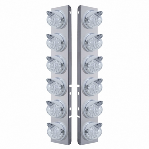 UP-37395 SS Front Air Cleaner Bracket With 12X 17 LED Reflector Watermelon Lights & Visors For Peterbilt-Amber LED/Clear Lens