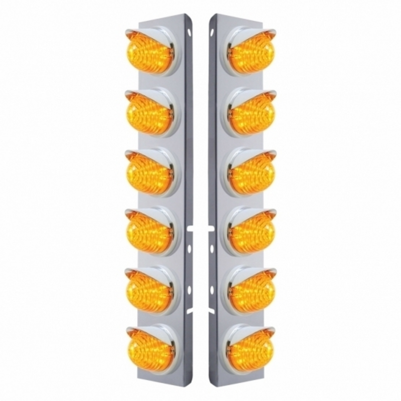 SS Front Air Cleaner Bracket W/12X 17 LED Beehive Lights & Visors For Peterbilt-Amber LED & Lens