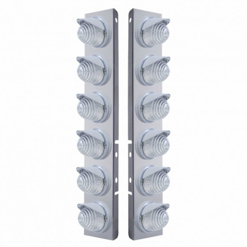 SS Front Air Cleaner Bracket W/12X 17 LED Beehive Lights & Visors For Peterbilt-Amber LED/Clear Lens