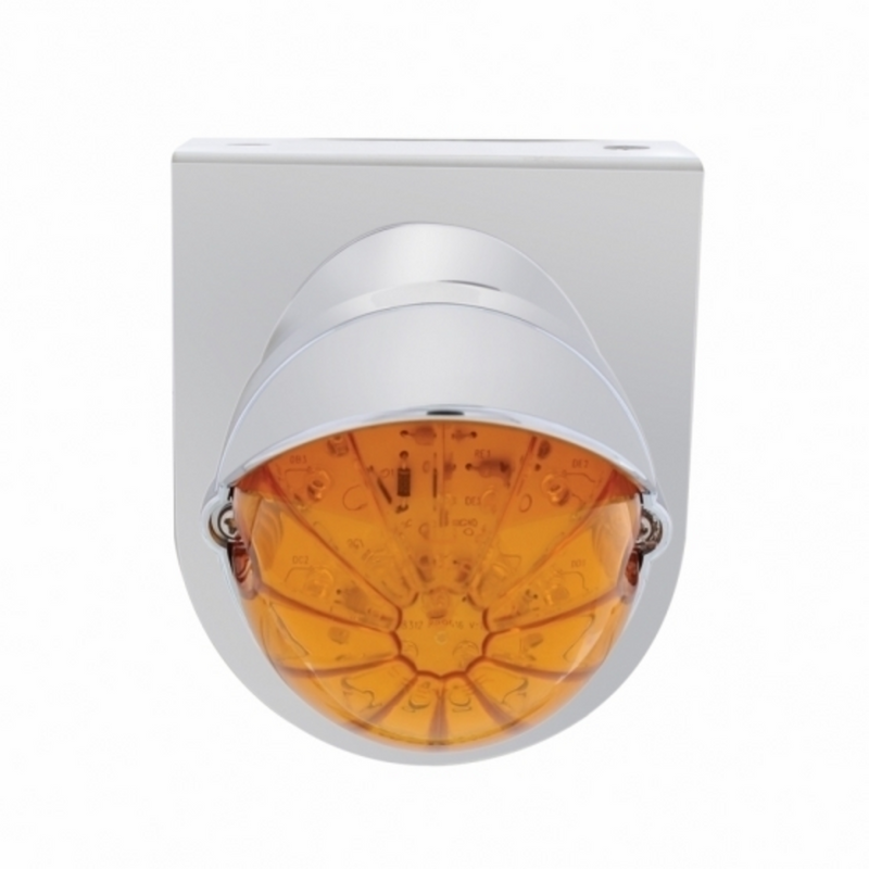 UP-37454 Stainless Light Bracket With 19 LED Bullet Style Grakon 1000 Light & Visor - Amber LED/Amber Lens