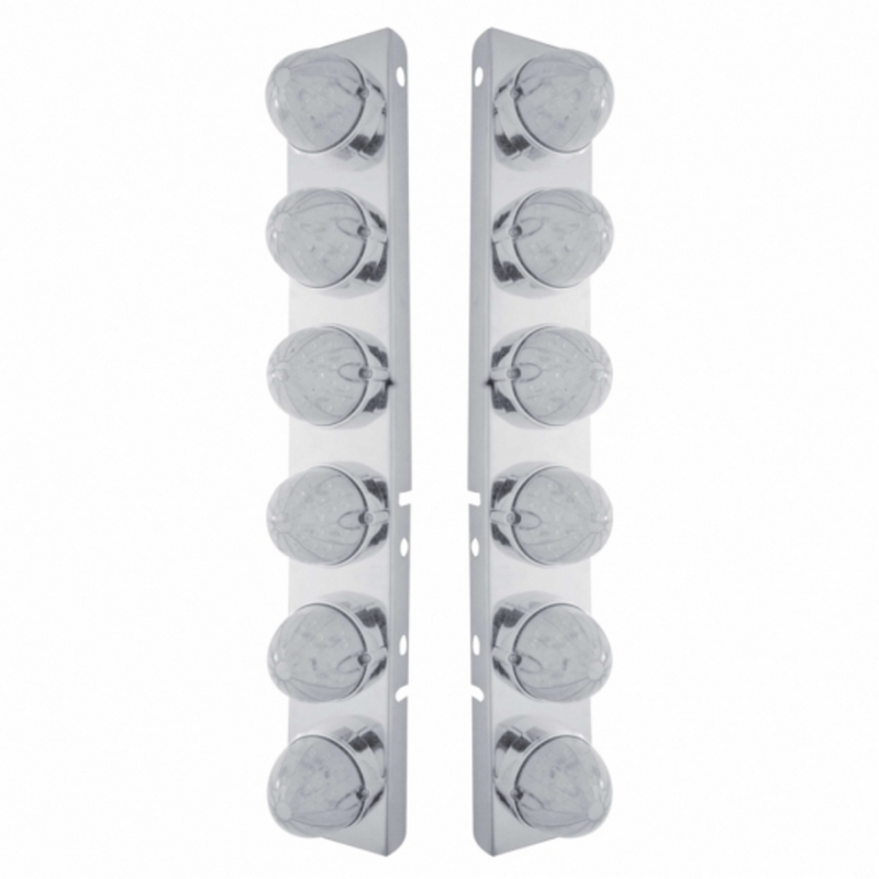 SS Front Air Cleaner Bracket With 12X 19 LED Bullet Style Lights & Bezels For Peterbilt-Amber LED/Clear Lens