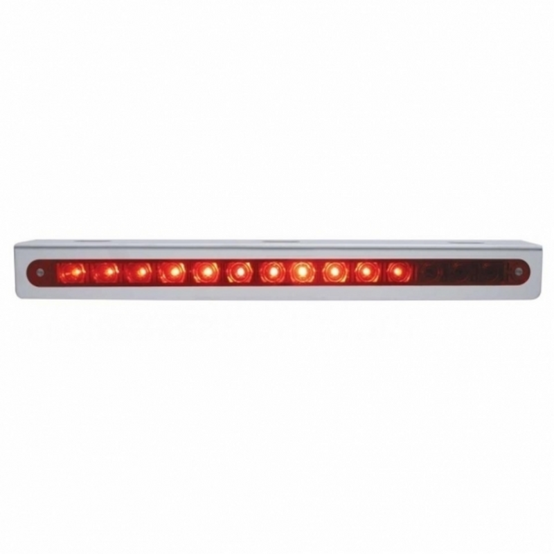 Stainless Light Bracket With 14 LED 12" Sequential Light Bar (Left to Right) - Red LED/Red Lens