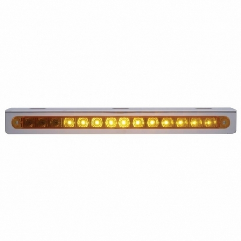 Stainless Light Bracket With 14 LED 12" Sequential Light Bar (Right to Left) - Amber LED/Amber Lens