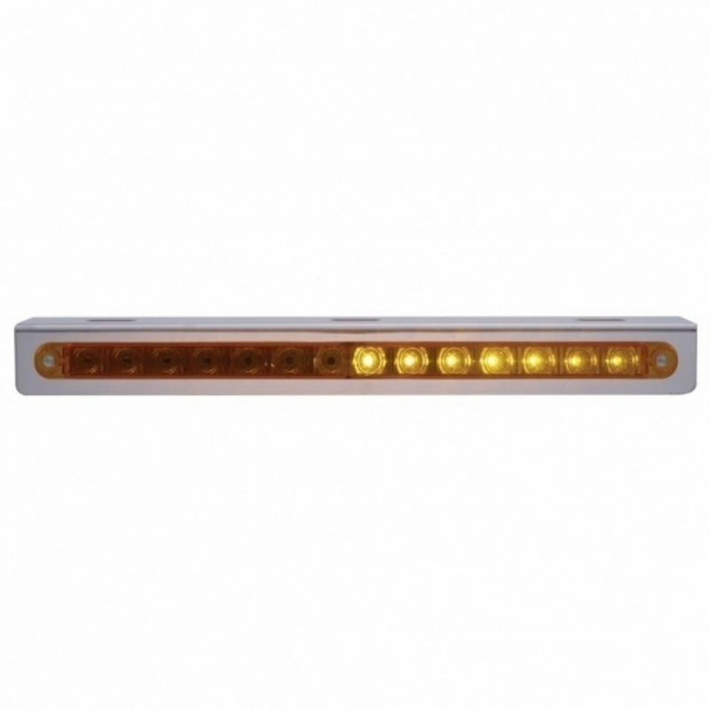 Stainless Light Bracket With 14 LED 12" Sequential Light Bar (Right to Left) - Amber LED/Amber Lens