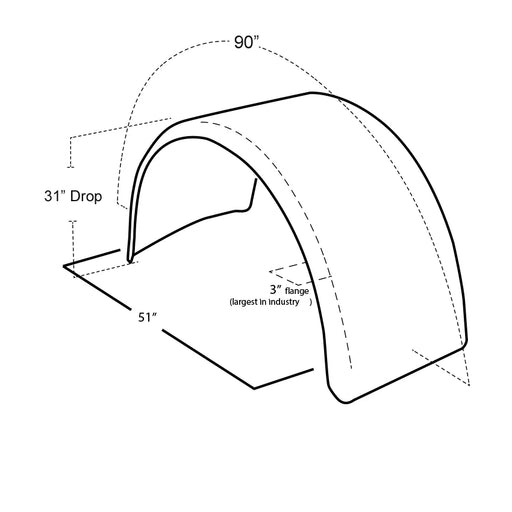 Black H-3756P 24'' 25.5'' 304SS 90'' SINGLE FENDER; 14 GAUGE (PAIR) H-3756P SINGLE AXLE FENDER