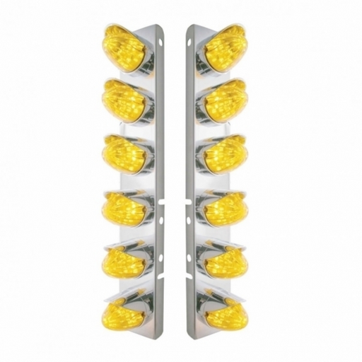 UP-37699 SS Front Air Cleaner Bracket With 12X 19 LED Watermelon Lights & Visors For Peterbilt-Amber LED & Lens
