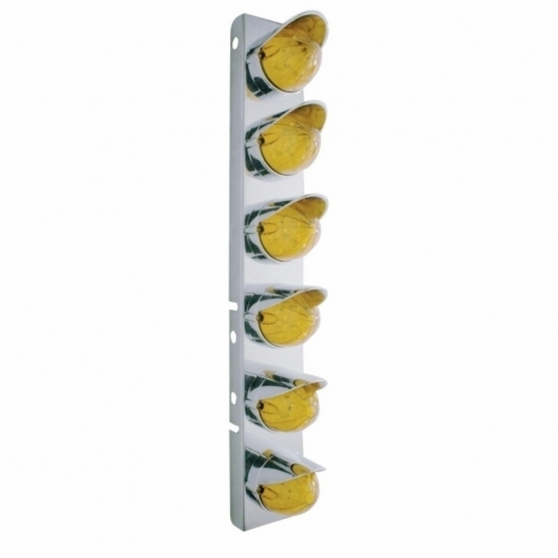 UP-37699 SS Front Air Cleaner Bracket With 12X 19 LED Watermelon Lights & Visors For Peterbilt-Amber LED & Lens