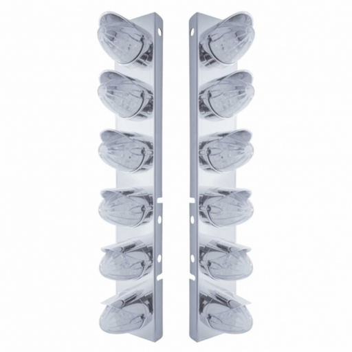 UP-37700 SS Front Air Cleaner Bracket With 12X 19 LED Watermelon Lights & Visors For Peterbilt-Amber LED/Clear Lens