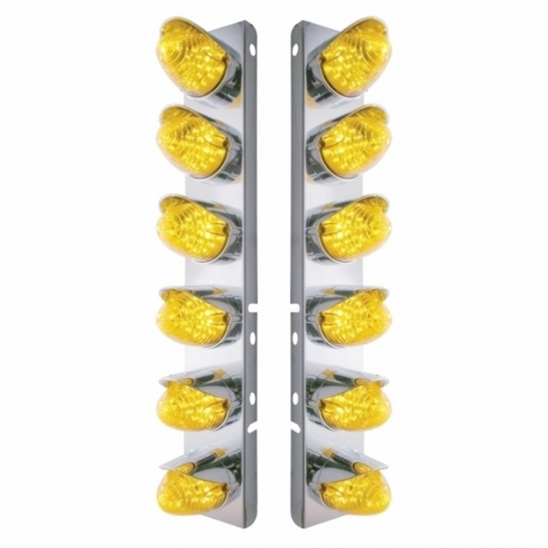 Soporte de filtro de aire frontal SS con 12 luces LED Beehive y viseras para Peterbilt-Amber LED y lentes