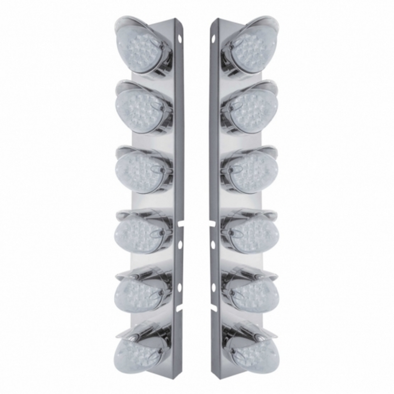 SS Front Air Cleaner Bracket With 12X 19 LED Reflector Lights & Visors For Peterbilt-Amber LED/Clear Lens