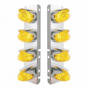 UP-37705 SS Front Air Cleaner Bracket With 8X 19 LED Watermelon Lights & Visors For Peterbilt-Amber LED & Lens