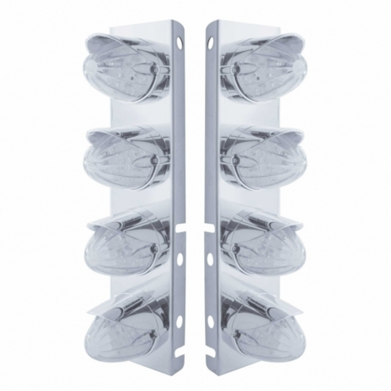 UP-37706 SS Front Air Cleaner Bracket With 8X 19 LED Watermelon Lights & Visors For Peterbilt-Amber LED/Clear Lens