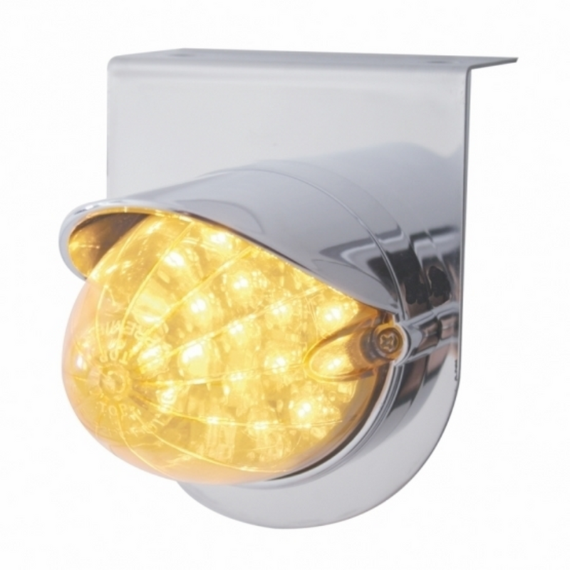 UP-37718 Stainless Light Bracket With 19 LED Watermelon Light & Visor - Amber LED/Clear Lens