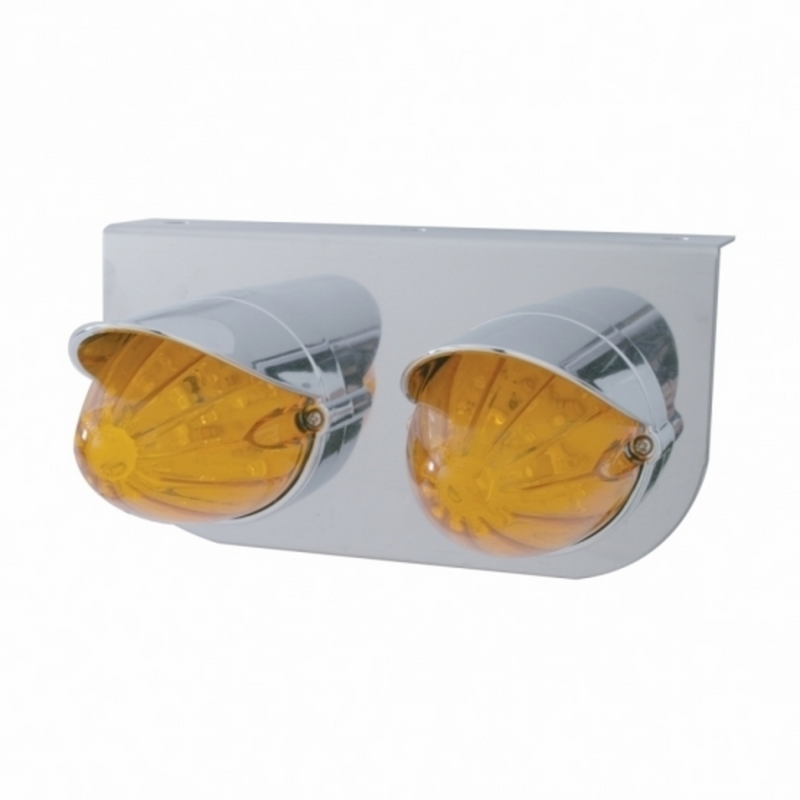 UP-37723 Stainless Light Bracket With 2X 19 LED Watermelon Lights & Visors - Amber LED/Amber Lens