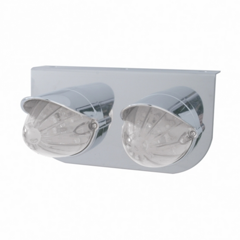 UP-37724 Stainless Light Bracket With 2X 19 LED Watermelon Lights & Visors - Amber LED/Clear Lens