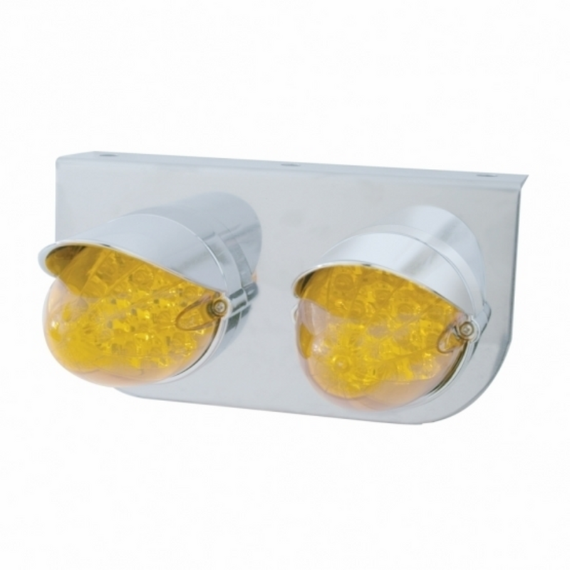 Stainless Light Bracket With 2X 19 LED Reflector Lights & Visors - Amber LED/Amber Lens