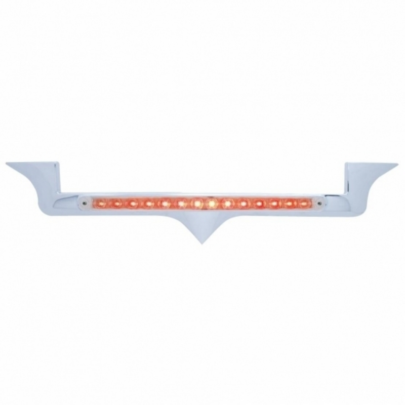 Chrome Hood Emblem Trim With 14 LED Light Bar For Kenworth - Red LED/Clear Lens