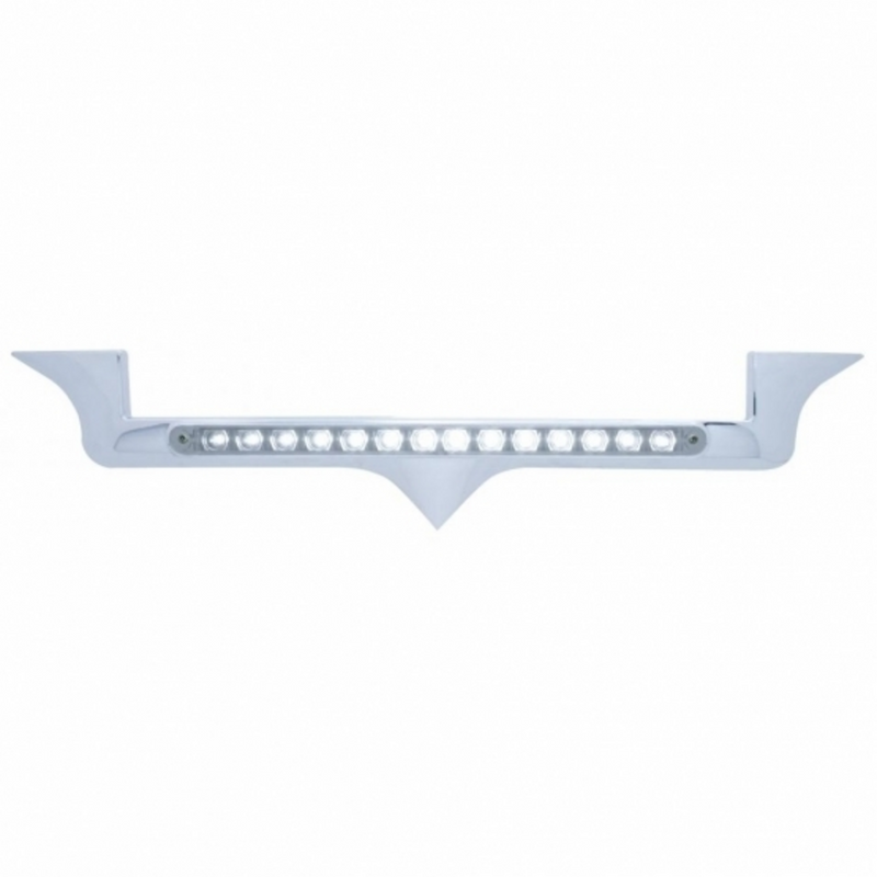 Chrome Hood Emblem Trim With 14 LED Light Bar For Kenworth - White LED/Clear Lens