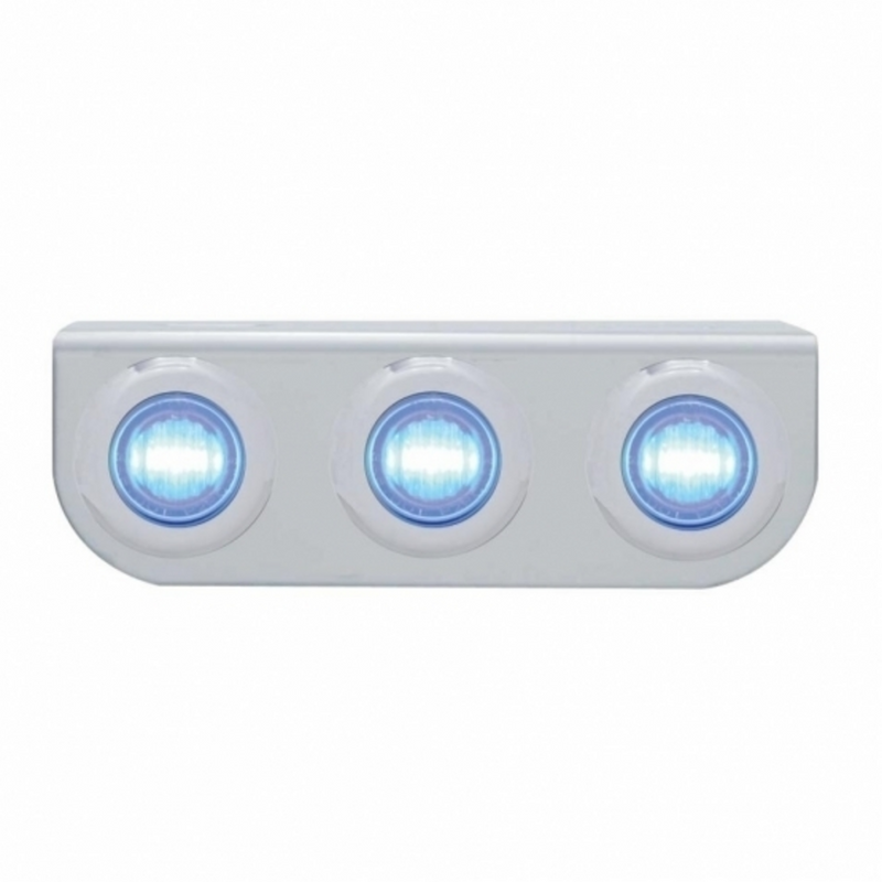 Stainless Light Bracket With 3X 3 LED Mini Lights - Blue LED/Clear Lens