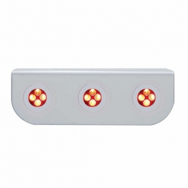 Stainless Light Bracket With Three 4 LED Fastener Lights - Red LED/Clear Lens