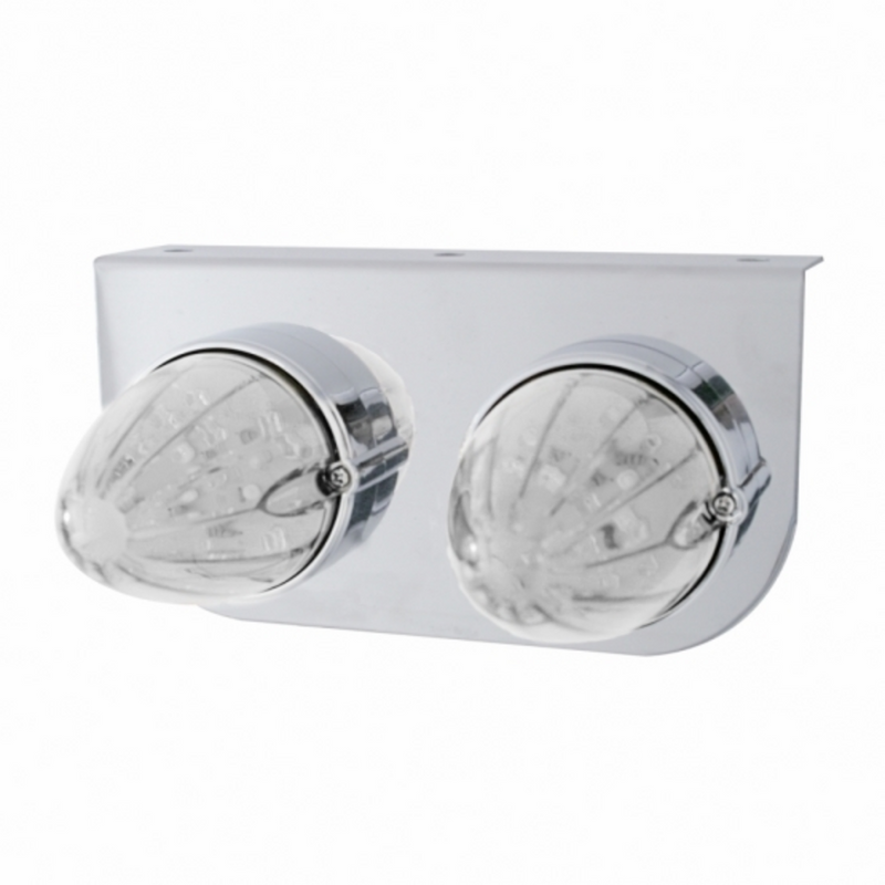 UP-37891 Stainless Light Bracket With 2X 19 LED Watermelon Lights - Amber LED/Clear Lens