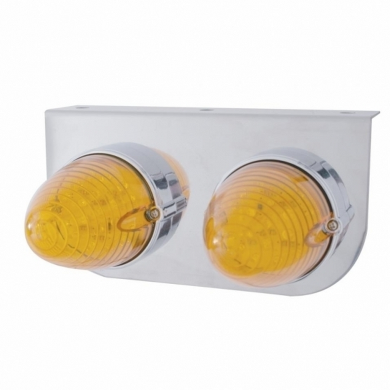 Stainless Light Bracket With 2X 19 LED Beehive Lights - Amber LED/Amber Lens