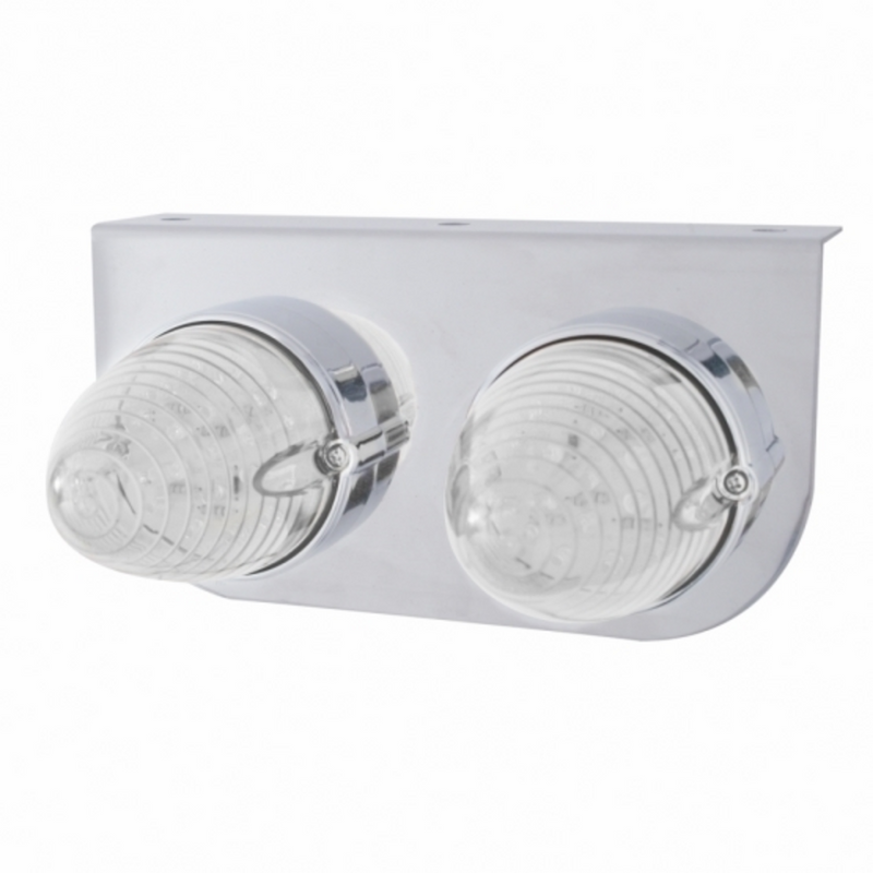Stainless Light Bracket With 2X 19 LED Beehive Lights - Amber LED/Clear Lens