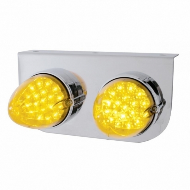 Stainless Light Bracket With 2X 19 LED Reflector Lights - Amber LED/Amber Lens