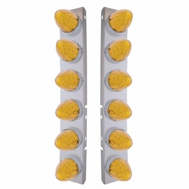 UP-37984 SS Front Air Cleaner Bracket With 12X 19 LED Watermelon Lights & Bezels For Peterbilt-Amber LED & Lens