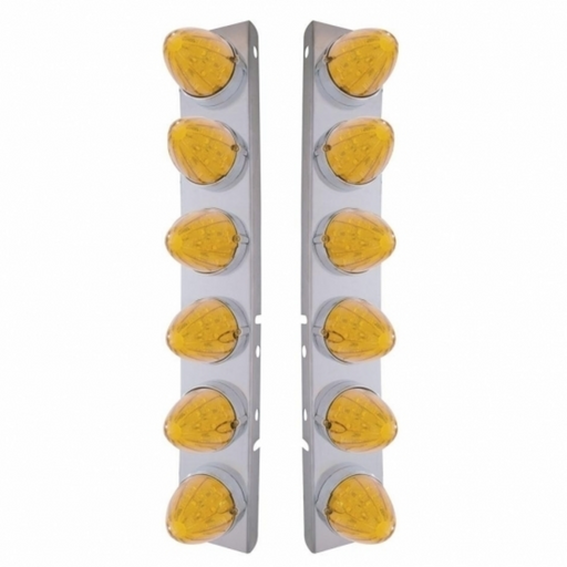UP-37984 SS Front Air Cleaner Bracket With 12X 19 LED Watermelon Lights & Bezels For Peterbilt-Amber LED & Lens