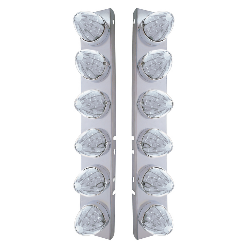 UP-37985 SS Front Air Cleaner Bracket With 12X 19 LED Watermelon Lights & Bezels For Peterbilt-Amber LED/Clear Lens