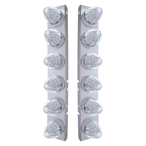 UP-37985 SS Front Air Cleaner Bracket With 12X 19 LED Watermelon Lights & Bezels For Peterbilt-Amber LED/Clear Lens