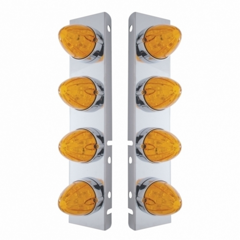 UP-37990 SS Front Air Cleaner Bracket With 8X 19 LED Watermelon Lights & Bezels For Peterbilt-Amber LED & Lens