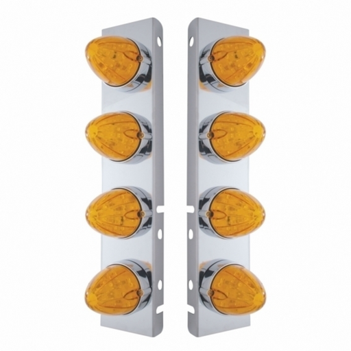 UP-37990 SS Front Air Cleaner Bracket With 8X 19 LED Watermelon Lights & Bezels For Peterbilt-Amber LED & Lens