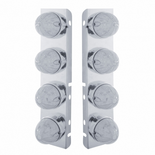UP-37991 SS Front Air Cleaner Bracket With 8X 19 LED Watermelon Lights & Bezels For Peterbilt-Amber LED/Clear Lens