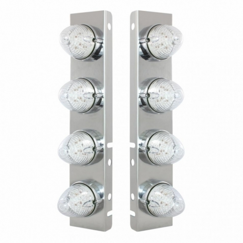 Soporte de filtro de aire frontal SS con luces LED Beehive de 8X 19 y biseles para lente Peterbilt-Amber LED/transparente