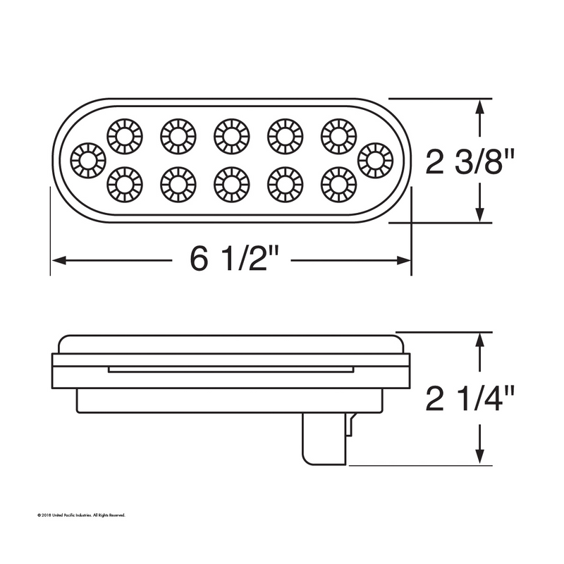 UP-38122 12 LED 6" Oval Reflector Light (Stop, Turn & Tail) - Red LED/Clear Lens