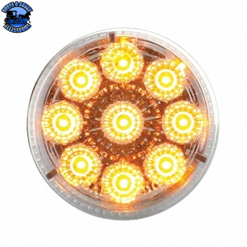 UP-38851B 9 LED 2" Round Reflector Light (Clearance/Marker) - Amber LED/Clear Lens (Bulk)