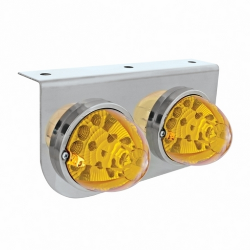 UP-39622 Stainless Light Bracket With 2X 17 LED Watermelon Reflector Lights - Amber LED/Amber Lens