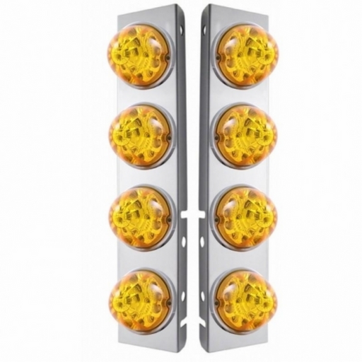 UP-39628 SS Front Air Cleaner Bracket W/8X 17 Amber LED Refl. Watermelon Lights & SS Bezels For Peterbilt-Amber Lens (Pair)