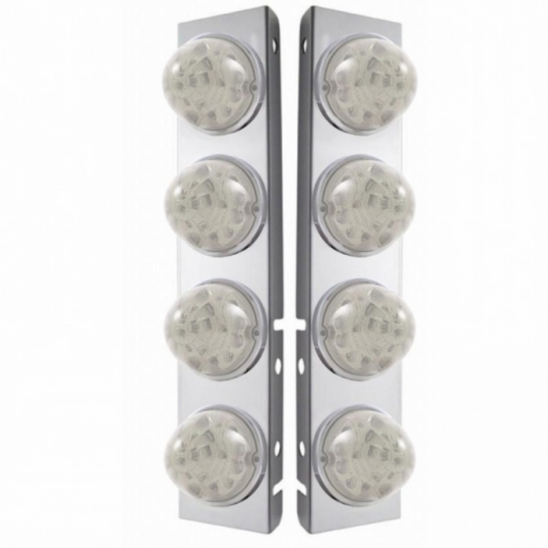 UP-39629 SS Front Air Cleaner Bracket W/8X 17 Amber LED Refl. Watermelon Lights & SS Bezels For Peterbilt-Clear Lens (Pair)